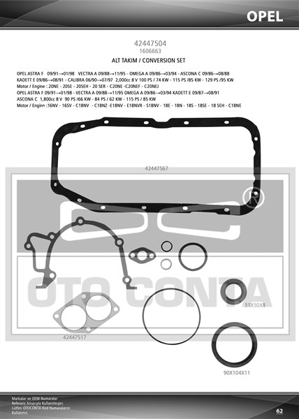 ALT TK CONTASI VİTON KEÇELİ ASTRA-VECTRA-ASCONA-KADETT 1.8 8V - OTOCONTA - OEM 1606617