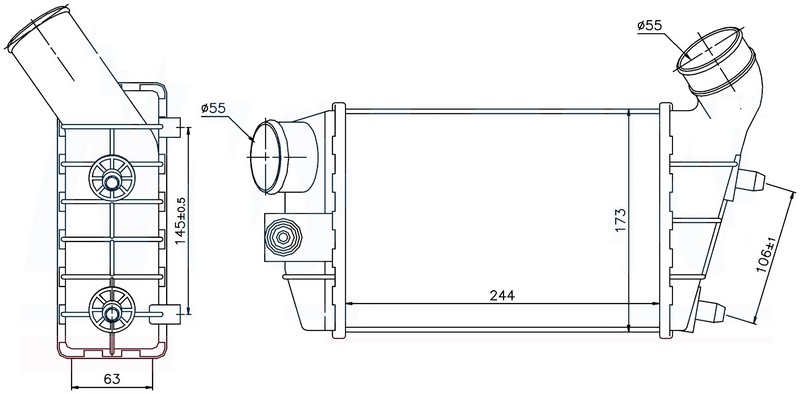 INTERCOOLER BRAZİNG INTERCOOLER A/M(244X173X63)147 1.9 JTD 2000+ 96698 - ORIS - OEM 46744880