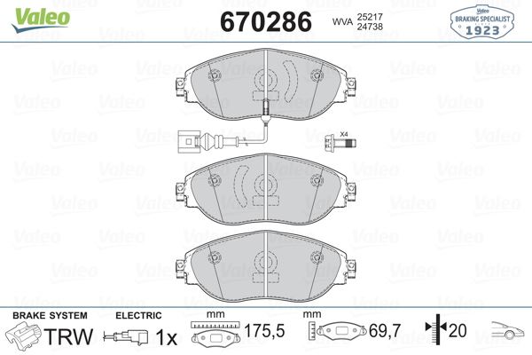 ÖN BALATA GOLF VII (5G1) 12=> PASSAT (362) (3G5 10=>14=> CC 11=> SHARAN 10=> LEON 13=> OCTAVIA 12=> - VALEO - OEM 7N0698151A