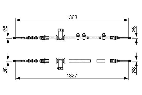 FREN EL FREN TELİ ORTA KOMPLE / UZUNLUK-1363/1199+1327/1168 MM FORD FİESTA 08> - BOSCH - OEM 8V512A603AN