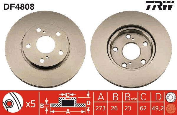 ON FREN DISKI AYNASI HAVALI AURIS - COROLLA DIZEL D4D 07 - 11  273×5 - TRW - OEM 4351212690