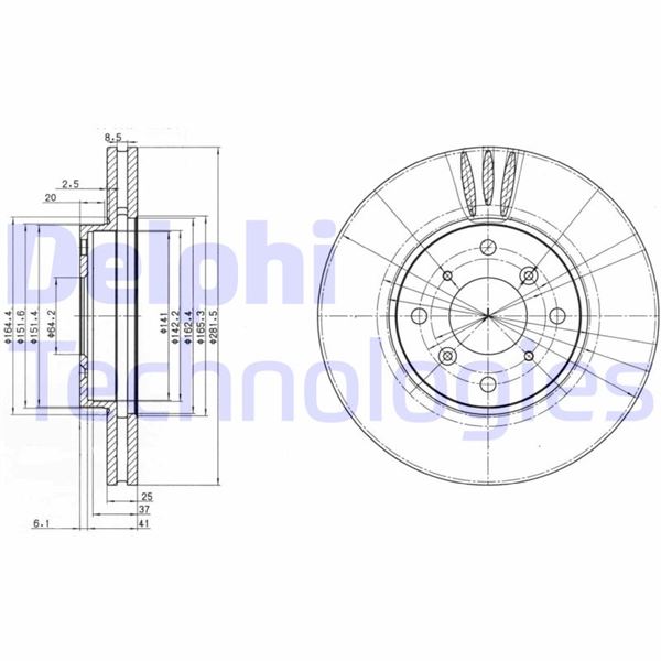 ÖN FREN DİSKİ (HAVA KANALLI) HONDA ACCORD 1.8L F18B2 CG8 EURO 99-02 (282 çap x 4 bijon) - Takım disk fiyatıdır - DELPHI - OEM 45251S1AG00