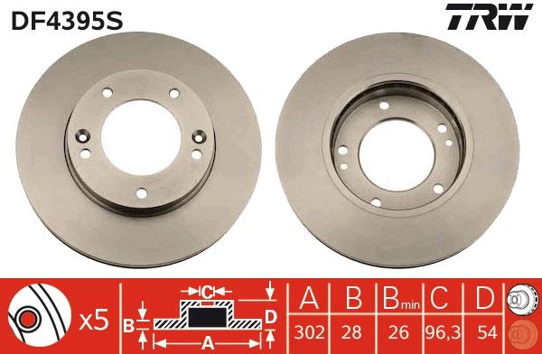 ON FREN DISKI AYNASI HAVALI KIA SORENTO 2.5 CRDI 02> 302×28 X 26×96.3 X 54 - TRW - OEM 517123E500