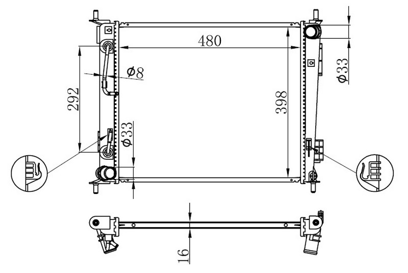 RADYATÖR BRAZİNG SOUL 1.6i 09=> (OTOM) (480x398x16) - ORIS - OEM 253102K250
