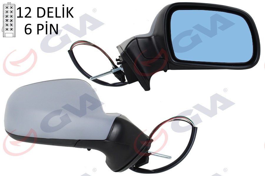 DIŞ DİKİZ AYNASI SAĞ 407 05> ELEKTRİKLİ+ISITMALI+SENSÖRLÜ+ASTARLI+MAVİ CAM+KONVEKS 6 FİŞ VM-204EHPSR - GVA - OEM 8149.VA