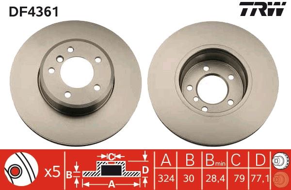 FREN DISKI ON BMW E60 E61 E63 E64 — TRW DF4361 - TRW - OEM 34116864906