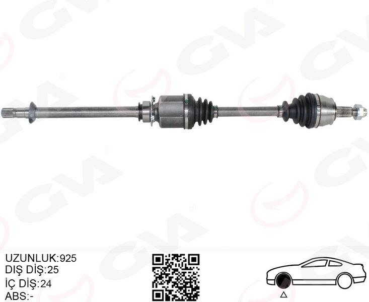 KOMPLE AKS SAĞ LINEA 07> 1.3D MJET 90HP (U:925MM) (Teker taraflı dış diş: 25) (Diferansiyel taraflı dış diş:24) - GVA - OEM 51816768