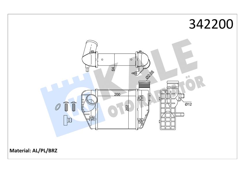 TURBO RADYATORU (200X202X62) A6 2.0 TDI 2.0 TFSI 04-11 - KALE - OEM 4F0145805AD