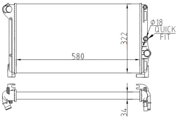 RADYATOR PUNTO IDEA 44621 MJTD 04> LANCIA Y 1.3MJTD 03> 68806 MT (580×322×34) - ORIS - OEM 51734092