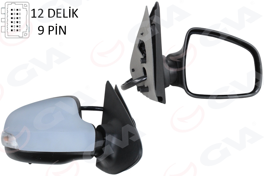 DIŞ DİKİZ AYNA SAĞ CLIO SYMBOL 13=> (ASTARLI KAPAK+ ÜÇGEN AYAK+ ELEKTRİKLİ +SİNYALLİ + REZİSTANSL I - + SENSÖRLÜ 9 PİN) - GVA - OEM 963014492R