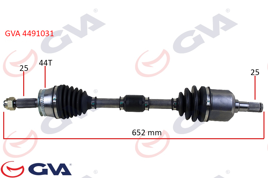 KOMPLE AKS SOL HYUNDAI ELANTRA 1.6L G4ED Benzinli 16v Otomatik vites 01-06 ABS`li (25x25 - ABS= 44 diş) komple boy = 654mm - GVA - OEM 495012D112