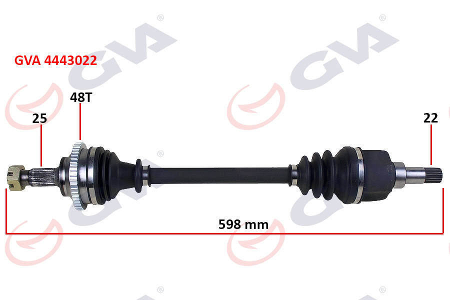 KOMPLE AKS SOL P206 1.6 16V-P206 CC 00=> ABS`Lİ(48DİŞ) (598mm) - GVA - OEM 3272.AE