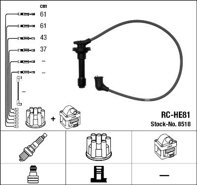 BUJİ KABLOSU HONDA CIVIC 1.6L SI D16A9 (ENJEKSİYONLU) 92-95-CRX 1.6L D16 ZC 88-91 - KISA PİPOLU (RC-HE81) - NGK - OEM 32722PM7020