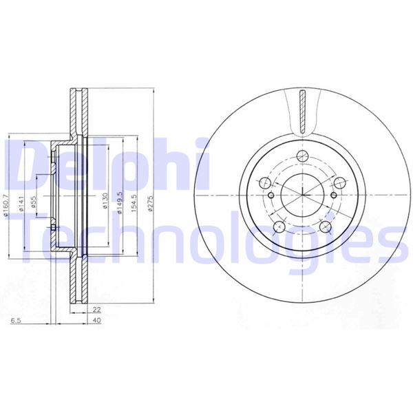 FREN DİSKİ (ÇİFTLİ PAKET). DELİKLİ ÖN TOYOTA URBAN CRUISER. VERSO-S 05/2009 > - DELPHI - OEM 4351212710