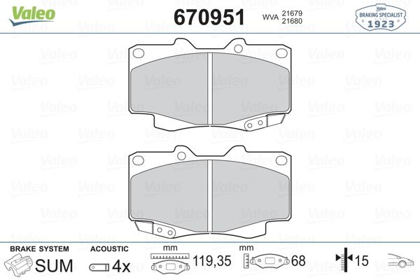 FREN BALATASI ON 119 mm TOYOTA HILUX III PICKUP 07- - VALEO - OEM 044650K020