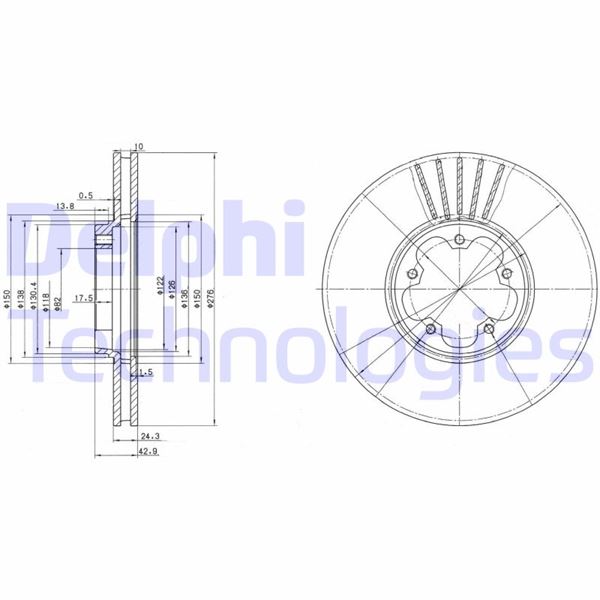 ÖN FREN AYNASI TRANSİT V184 00> ÖNDEN ÇEKİŞLİ (276x24.5x5DLxHAVALI) - DELPHI - OEM 1C1J1125A2D