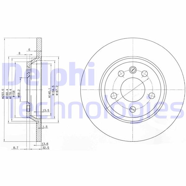 FREN DİSKİ ARKA VW-SEAT-TRANSPORTER T4-SHARAN-ALHAMBRA 91> (DIŞ ÇAP: 294mm) - DELPHI - OEM 1110251