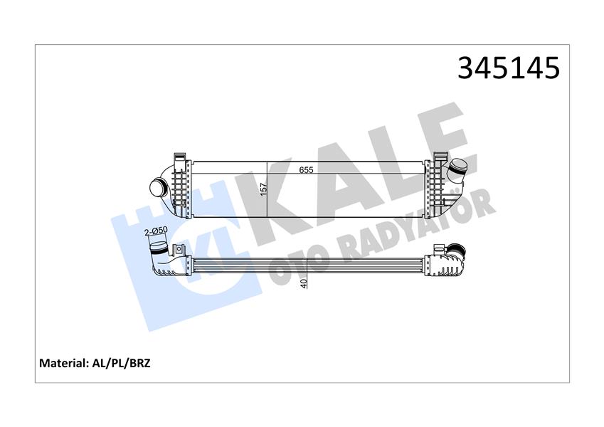 TURBO RADYATÖRÜ (INTERCOOLER) VOLVO C30 (06-12)-S40 04=> V50 04=> 1.6D-2.0D- C70 2.0D 08=> (658x157 - KALE - OEM 30680124