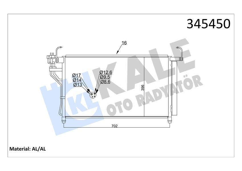 KLİMA KONDENSERİ HYUNDAI H1 2.5 CRDİ 08=> (685x400x16) (AL/AL) - KALE - OEM 976064H200