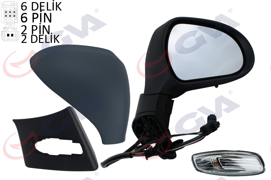 DIŞ DİKİZ AYNASI SAĞ 308 07>ELEKTRİKLİ+ISITMALI+SİNYALLİ+ASTARLI+KONVENKS VM-6308EHPL - GVA - OEM 8153.NC