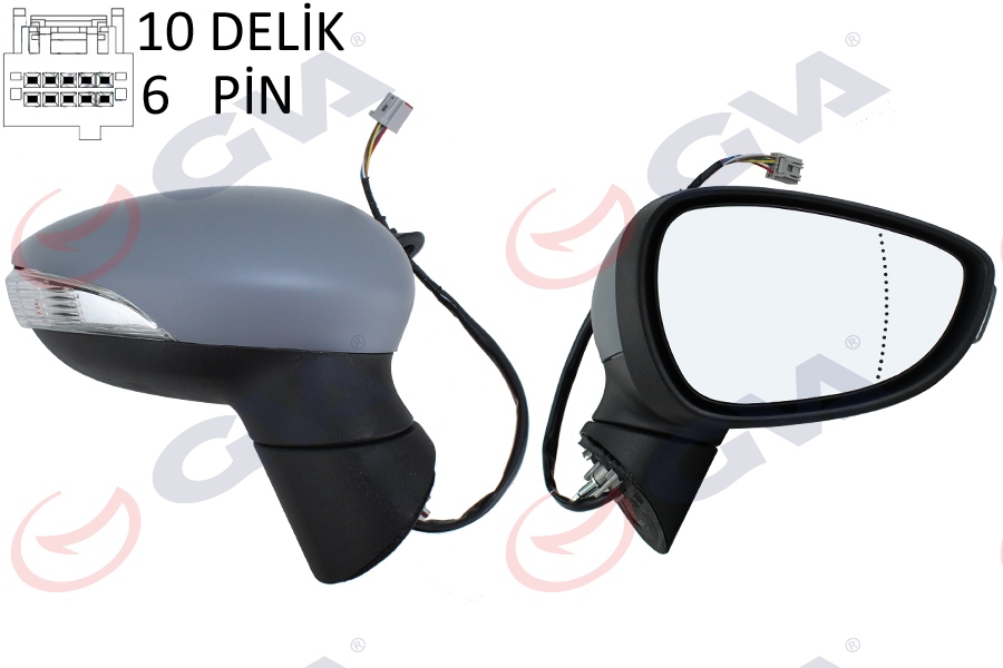 DIŞ DİKİZ AYNASI SAĞ FORD FİESTA 13> ELEKTRİKLİ ISITMALI (ASTARLI) 10 DELİK-6 PİN - GVA - OEM C1BB