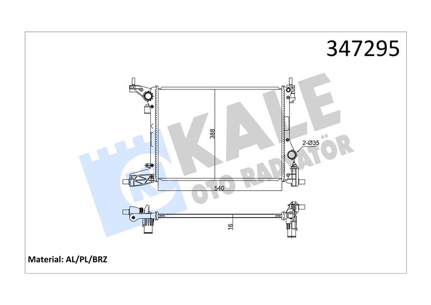 MOTOR SU RADYATÖRÜ FIAT EGEA 16> 1.4 (540x392x16) - KALE - OEM 52052603