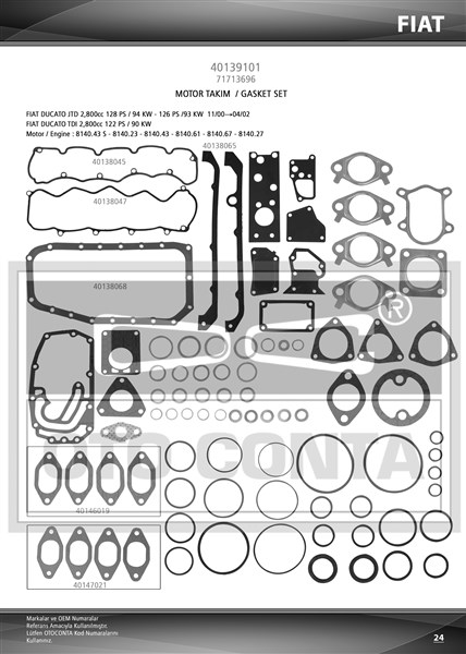 MOTOR TAKIM CONTA BOXER JUMPER 2.8 HDI KECESIZ SUBAP LASTIKLI - OTOCONTA - OEM 0197.Y2