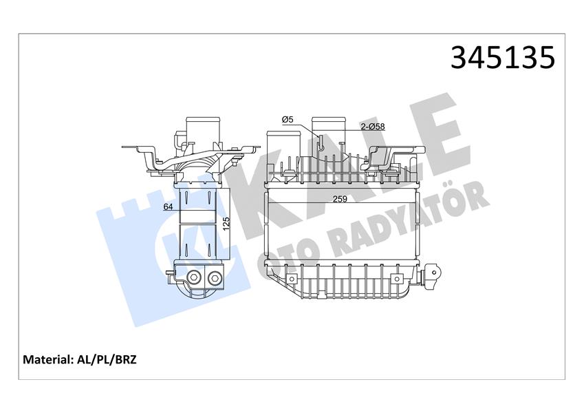 TURBO RADYATÖRÜ (INTERCOOLER) AVENSIS 2.0 D4D (99-05) (65x260x125) (AL/PL/BRZ) - KALE - OEM 1794027010