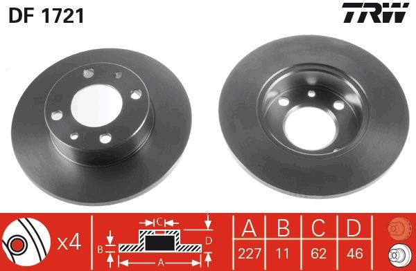 FREN DISKI ON ARKA 4D 227 mm FIAT M131 1600 DKS - TRW - OEM 4139010