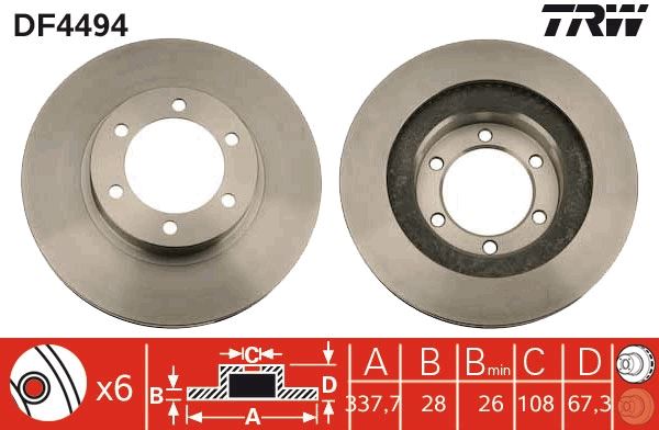 ÖN FREN DİSKİ (HAVA KANALLI) TOYOTA LAND CRUISER 3,0L 1KZ-TE 1KD-FTV KZJ120 KDJ120 03-09 (338 çap x 6 bijon) - Takım disk fiyatıdır - TRW - OEM 4351260150