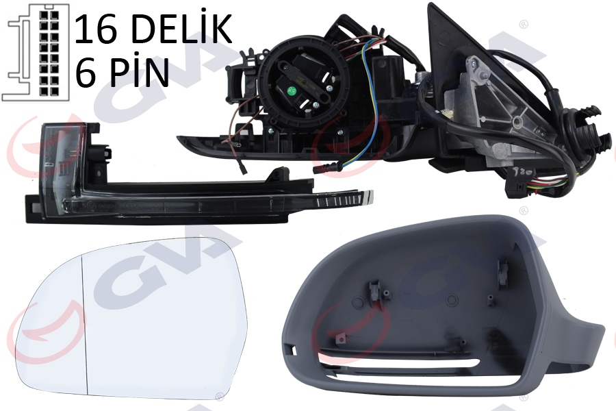 DIŞ DİKİZ AYNASI SOL A4 08> ELEKTRİKLİ+ISITMALI+ASTARLI+ASFERİK 6 FİŞ VM-018EHPAL - GVA - OEM 8K1857409E