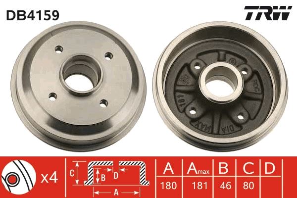 ARKA FREN KAMPANA PEUGEOT P106 93>04 P206 98>12 CITROEN SAXO 96>04 AX 91>96 (180x80x52mm 4DL) - TRW - OEM 4247.44
