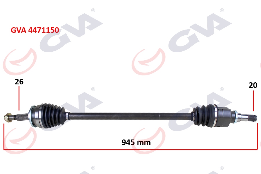 KOMPLE AKS SAĞ TOYOTA AURIS. COROLLA 1.4L 1NDTV NDE150 D-4D dizel 07-13 (26x20) komple boy = 945mm - GVA - OEM 4341002580