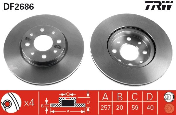 ON FREN DISKI FIAT DOBLO 01> ALBEA YM PUNTO 01 - TRW - OEM 51749124