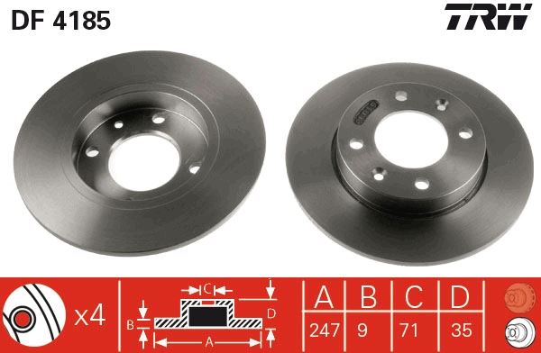 ARKA FREN AYNASI PARTNER-BERLINGO 96>P307 00>1007 1.6 07>C3 02>C2 03> XSARA 99> (247x9x4DL) - TRW - OEM 4249.90