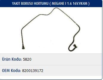 YAKIT HORTUMU CLİO II-III-IV-FLUENCE-KANGOO-MEGANE...