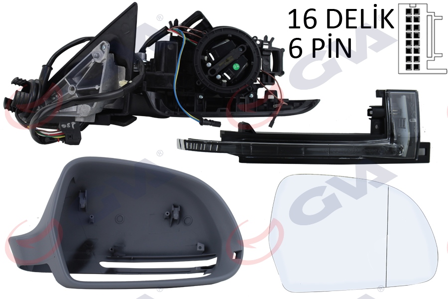 DIŞ DİKİZ AYNASI SAĞ A3 08> ELEKTRİKLİ+ISITMALI+3 KAPILI+ASTARLI +KONVEKS 8 FİŞ VM-019EHPR - GVA - OEM 8P1858532DB