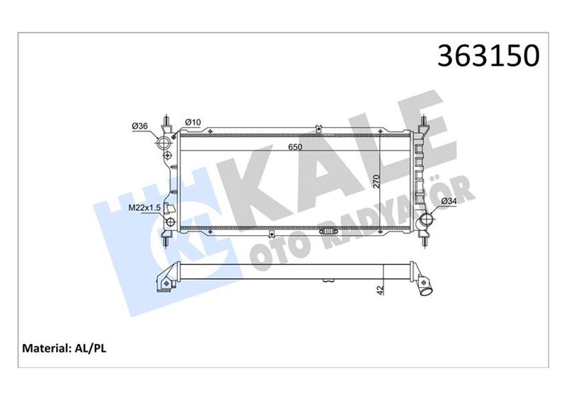 [BRAZING VERSİYONU KL372600] OPEL CORSA B COMBO 1.5D 93<00 (MT) [MEKANİK] [650X270X42] SU RADYATÖRÜ - KALE - OEM 1300151