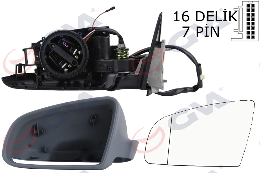 DIŞ DİKİZ AYNASI SOL A3 03> ELEKTRİKLİ+ISITMALI+3 KAPILI+KATLANIR+ASTARLI+ASFERİK 7 FİŞ VM-011EBAL - GVA - OEM 8P1858531B01C