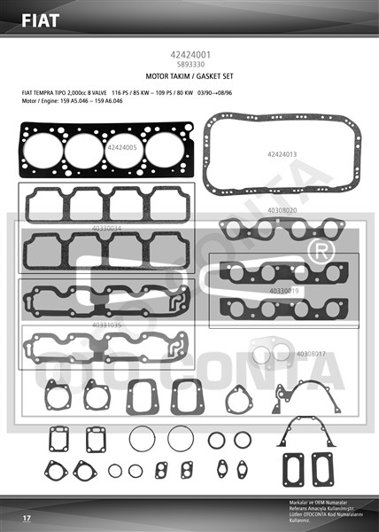 MOTOR TAKIM CONTA TEMPRA 2.0 IE FULL TAKIMICONTA KECESIZ - OTOCONTA - OEM 5893330