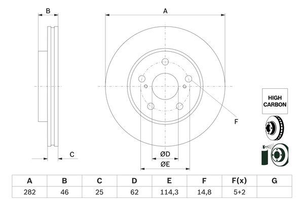 FREN DISKI ON HAVALI COROLLA 1.6 1.8 YARIS CROSS 1.5 19=> 282MM - BOSCH - OEM T435120239