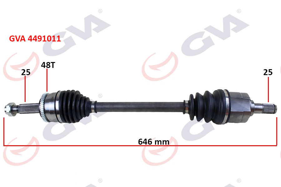 KOMPLE AKS SOL HYUNDAI ACCENT BLUE 1.4L 1.6L G4FA G4LC G4FC BENZİNLİ 10-> ABS`Lİ (25X25 - ABS= 48 DİŞ) KOMPLE BOY = 652MM - GVA - OEM 495001R000