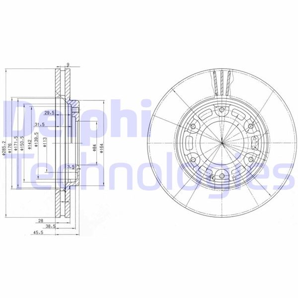 ÖN FREN DİSKİ (HAVA KANALLI) TOYOTA HIACE 2.5L 2KD-FTV KLH12 KLH22 D-4D 06-> (285 çap x 6 bijon) - Takım disk fiyatıdır - DELPHI - OEM 4351226140