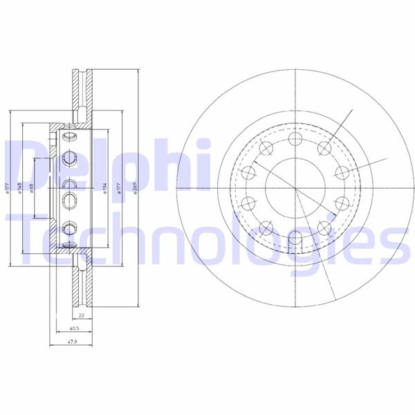 FREN DİSKİ (ÇİFTLİ PAKET). DELİKLİ ARKA AUDI ALLROAD 06/2002 > - DELPHI - OEM 4Z7615601