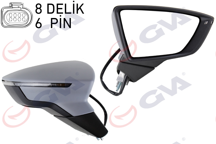 DIŞ DİKİZ AYNASI SAĞ LEON 12> ELEKTRİKLİ+ISITMALI+SENSÖRLÜ+SİNYALLİ+ASTARLI+KONVEKS VM-367EHPR - GVA - OEM 5F1857508N