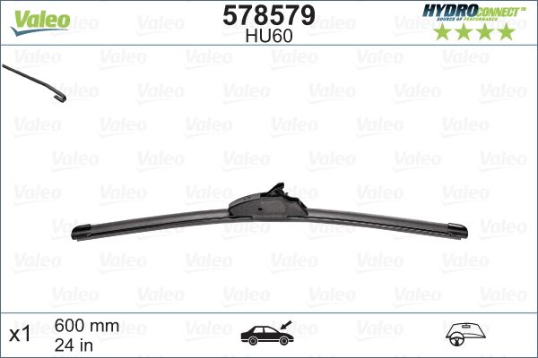(x) SİLECEK SÜPÜRGESİ 60cm (X1) MUZ TİPİ (HydroConnect UPGRADE) (klasik tipten flat blade geçiş) (HF - VALEO - OEM 7701049049