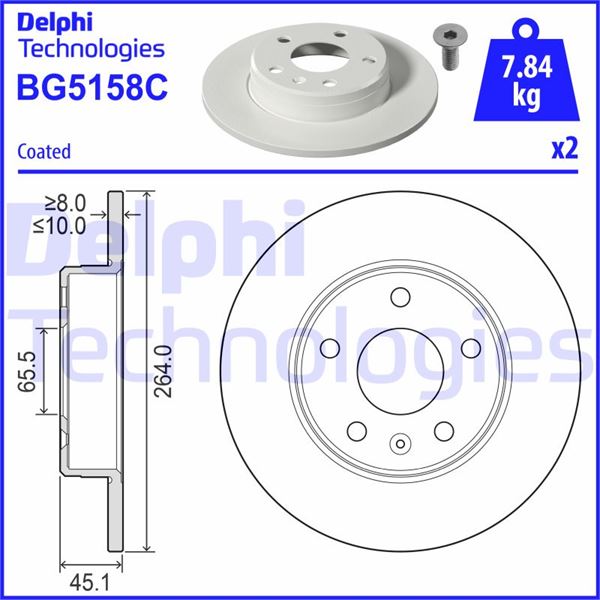 ARKA FREN AYNASI ZAFIRA B (05>15) (264x10x5DL DOLU) - DELPHI - OEM 569125