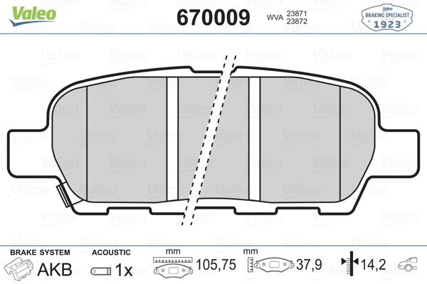 FREN BALATASI ARKA (105 MM) NISSAN X-TRAIL  QASHQAI MAXIMA VII  MURANO II SUZUKI LANDY  INFINITI FX M35 M45-EX RENAULT KOLEOS I - VALEO - OEM 440608H385