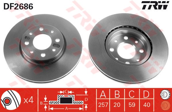 FREN DISKI ON HAVALI 257 MM ALBEA PALIO DOBLO FIORINO 2.0 TEMPRA MAREA - TRW - OEM 51749124