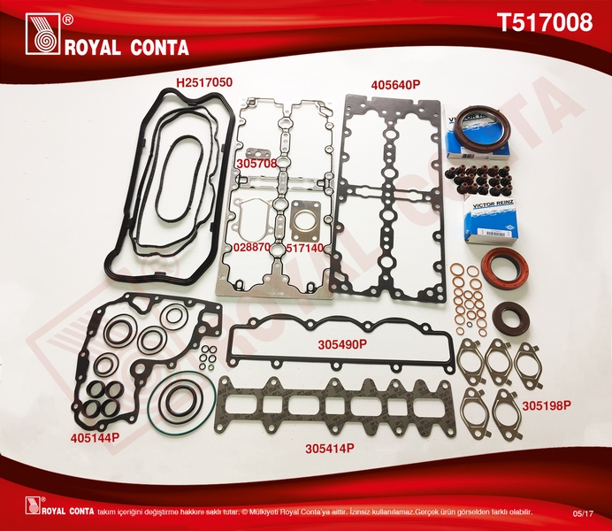 TAM TAKIM CONTA (REINZ SUBAP LASTIKLI KECELI SKC SIZ) FIAT DUCATO 23 JTD-MULTIJET IVECO DAILY 29L35C 35S 10V 02- (EURO 4-5) F1AE0481C - ROYALCONTA - OEM 504049360
